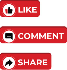 Red black like comment share social media icon set design