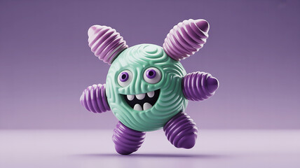 Photo of a smiling 3d monster character with quirky features
