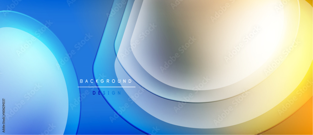 Poster Abstract background features flowing blue, white, yellow layers. Smooth gradients create dynamic visual effect. Modern design element.