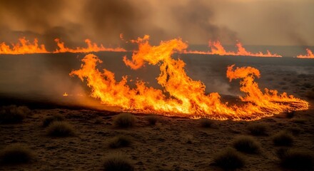 Wildfire consuming dry vegetation.