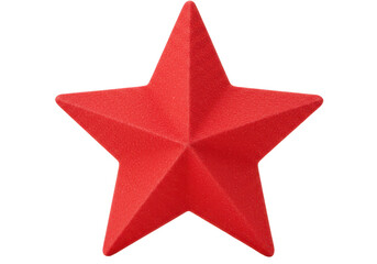 Bold solid red fivepointed star with a textured surface isolated on a transparent background