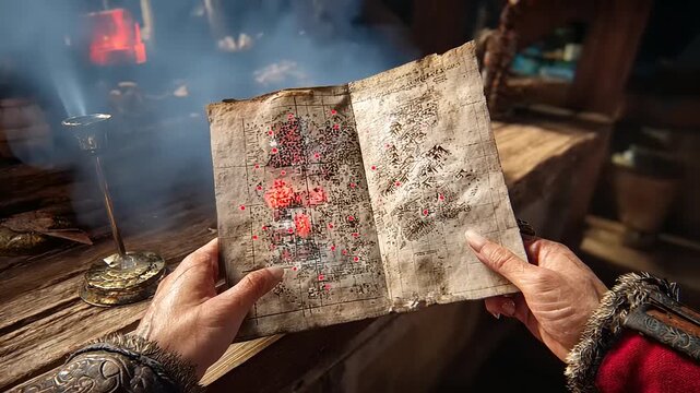 Mysterious Ancient Map Reveals Hidden Secrets in a Smoky, Atmospheric, and Magical Setting