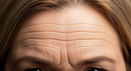 Forehead wrinkles are clearly visible on a person's skin.