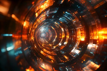 Abstract Orange And Blue Light Tunnel Design