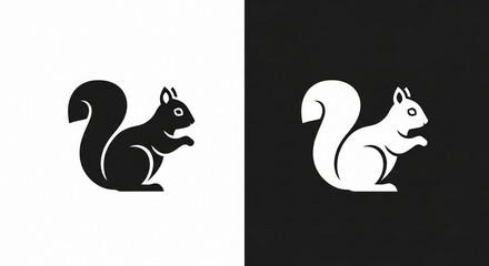 Stylized Squirrel Silhouette in Black and White Contrast Design.