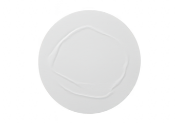 A single circular white sticker with subtle wrinkles isolated on a transparent background