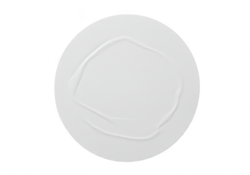 A single circular white sticker with subtle wrinkles isolated on a transparent background