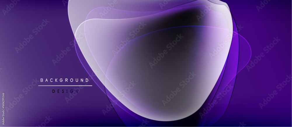Poster abstract purple design. overlapping shapes create fluid, modern aesthetic. gradient background adds 