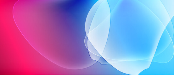 Abstract background features flowing shapes, vibrant pinks blending into blues. Soft gradients create dynamic visual effect.