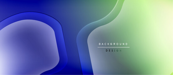 Abstract fluid shapes blend blue, green hues. Gradient background creates modern design element. Minimal text present. Smooth transitions visible.
