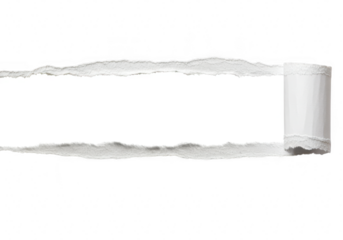 Horizontal torn white paper opening with a rolled edge isolated on white for design elements isolated on transparent background