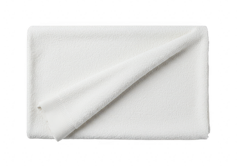 Soft white terry cloth towel neatly folded with a diagonal crease isolated on a transparent background
