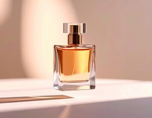 Elegant Perfume Bottle on Light Background with Soft Shadows, Luxury Fragrance Product