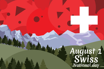 August 1, Swiss national day vector illustration. Suitable for greeting card, poster and banner.