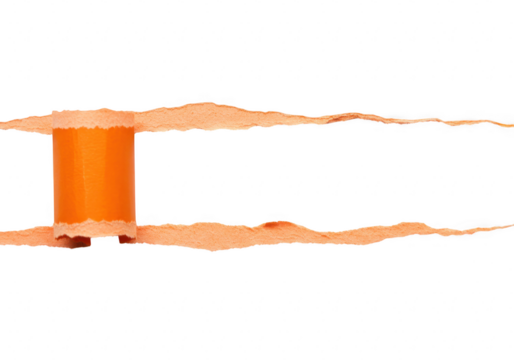 Torn orange ribbon with spool in the center isolated on a transparent background creative design element