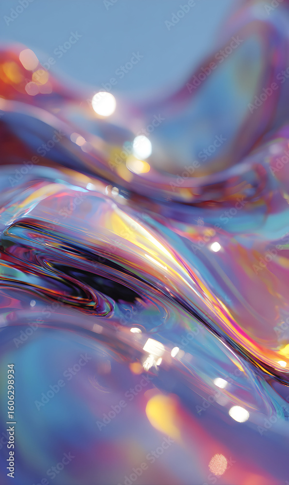 Poster iridescent waves of color flow in a mesmerizing abstract pattern creating a holographic dreamlike ef