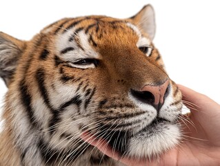 Fototapeta premium Close-up of Tiger Face, Gentle Touch, Wildlife Animal Portrait, Big Cat Photography, Endangered Species Awareness