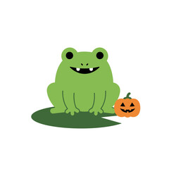 Obraz premium Cheerful Frog and Halloween Pumpkin on a Lily Pad