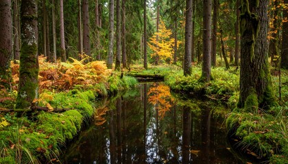 Fototapeta premium Autumnal swamp reflection