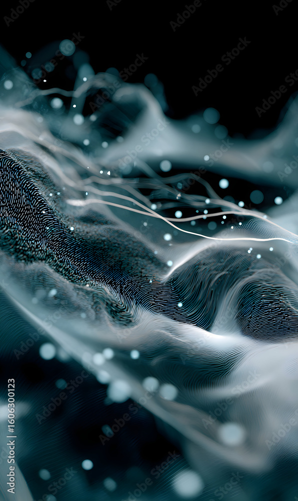 Poster abstract teal and white flow with sparkling light creating a dynamic and ethereal effect for backgro