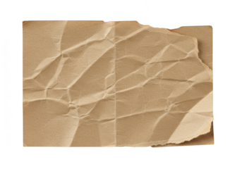 Wrinkled brown paper with a torn edge isolated on a transparent background highlighting texture and imperfections