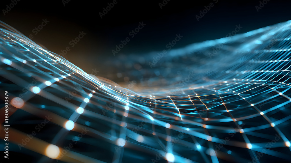 Poster captivating abstract network surface with interconnected glowing nodes and vibrant lines a modern re
