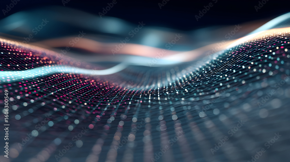 Poster abstract digital technology wave backdrop with blurred lines and point grid structures representing 