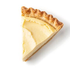 Slice of Custard Pie with Golden Crust Isolated on White Background