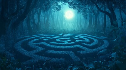 Moonlit Forest Maze A Mystical Green Labyrinth