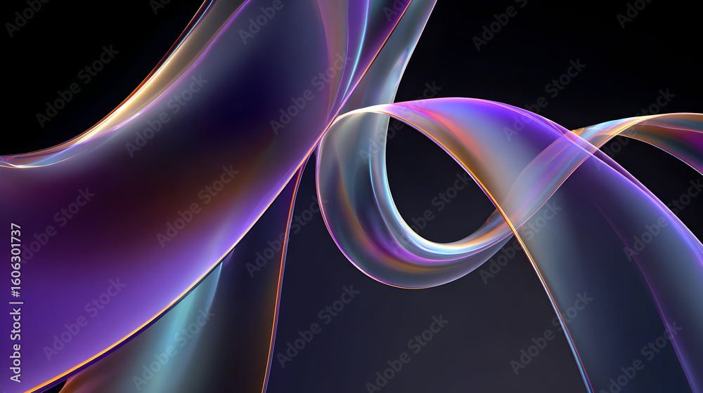 Poster abstract flowing curves gradient illuminated ribbons on a dark background create a dynamic visual ar