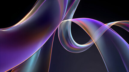 Abstract flowing curves gradient illuminated ribbons on a dark background create a dynamic visual art for science themed graphic with iridescent flowing organic shapes with an