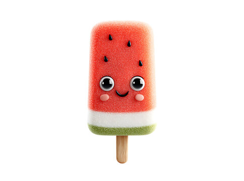 Cute watermelon ice pop summer treat happy frozen dessert, Isolated On White, Transparent Background, Png