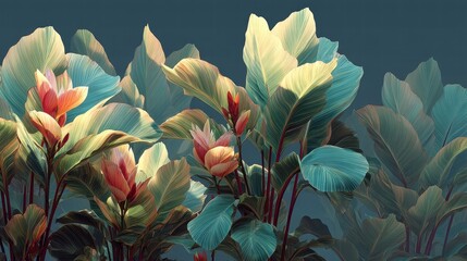 Lush Tropical Foliage Displaying Vibrant Colors in a Beautiful Natural Setting with Detailed Textures and Elegant Leaf Formations