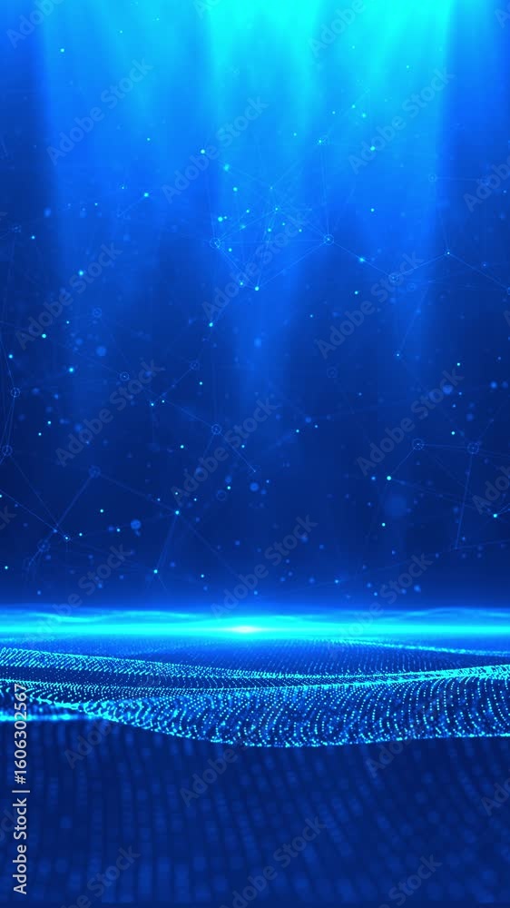 Wall mural futuristic digital wave of particles dots dark cyberspace background. big data particle flow particl