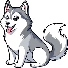 Cute cartoon husky dog sitting and smiling with tongue out, perfect vector art for kids, pets, and animal-themed projects