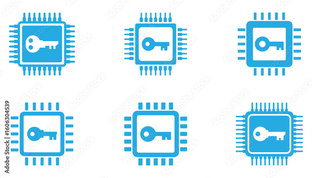 Fototapete Seamless Pattern of Blue Computer Chip with Key for Security Concepts
