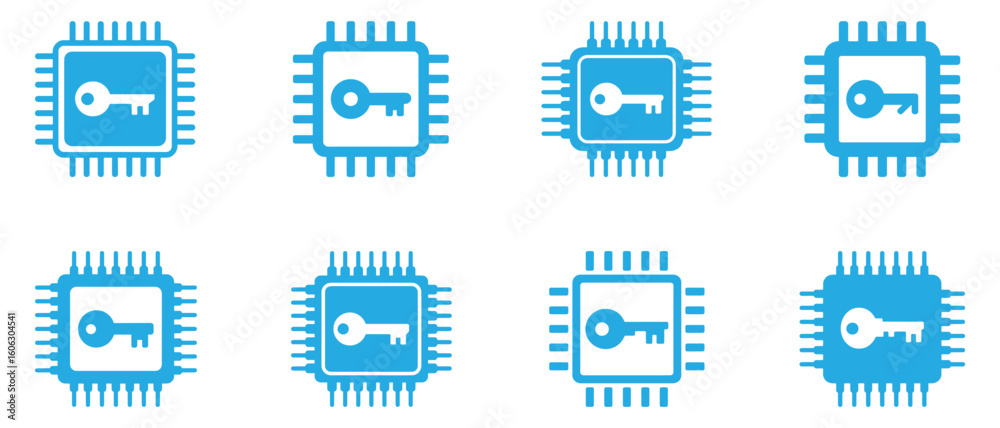 Poster secure microchip icons representing data protection and cybersecurity solutions