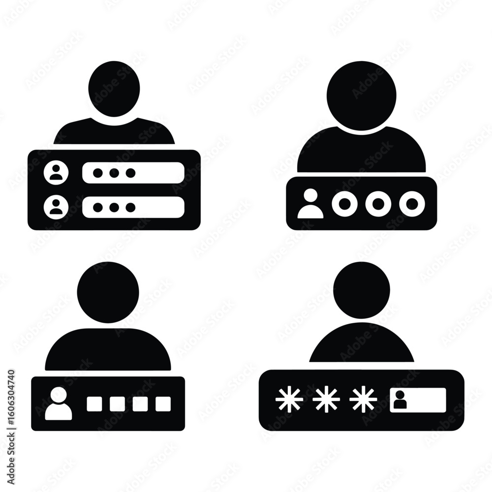 Poster user login authentication icons for website or application security access