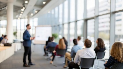 Indian Corporate Training Blur: Blurred background of employees attending a leadership workshop in a modern office hall.

