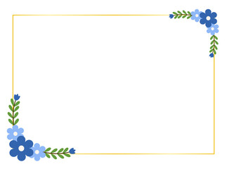 Flat Style Blue Blossom Frame with Foliage for Wedding Stationery Templates