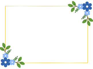 Flat Style Blue Blossom Frame with Foliage for Wedding Stationery Templates