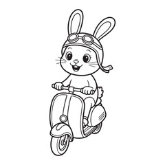 Cartoon bunny with helmet and goggles riding a scooter