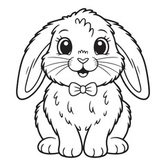 Cartoon bunny with bow tie in black and white outline