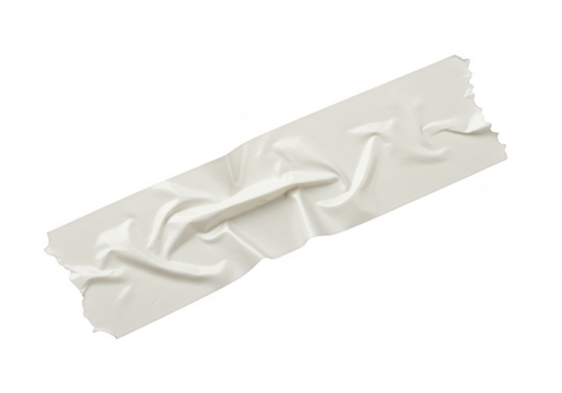 A diagonally oriented strip of crumpled beige masking tape isolated on a clean transparent background for design projects