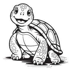 Cartoon turtle with a shell outlined in black and white