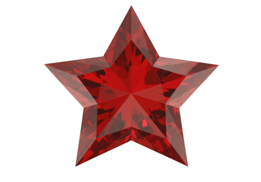 A faceted brilliant red gemstone cut into a fivepointed star shape isolated on a transparent background