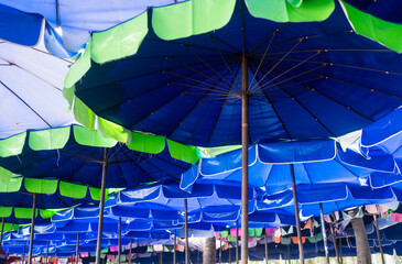 Bottom view of beach umbrella at Bangsan beach, Thailand