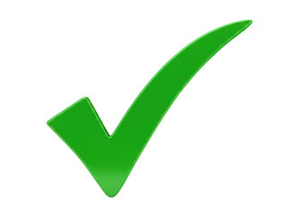 Glossy 3d green check mark symbol isolated on a transparent background for confirmation and success