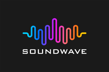 Soundwave logo design audio spectrum. Music audio icon symbol, colorful RGB line.