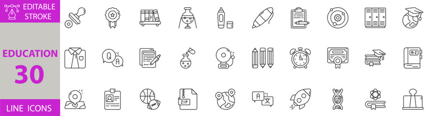 =Education Icon Set – Editable Vector Illustrations for Learning, School, Teaching, Books, Online Courses, Graduation, Science, Technology, and Academic Concepts